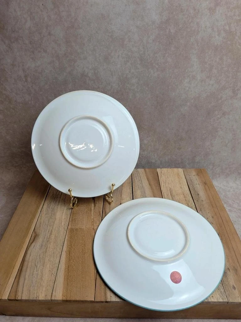 Lote de 2 platos de postre vintage en cerámica blanca y azul celadón – photo 4
